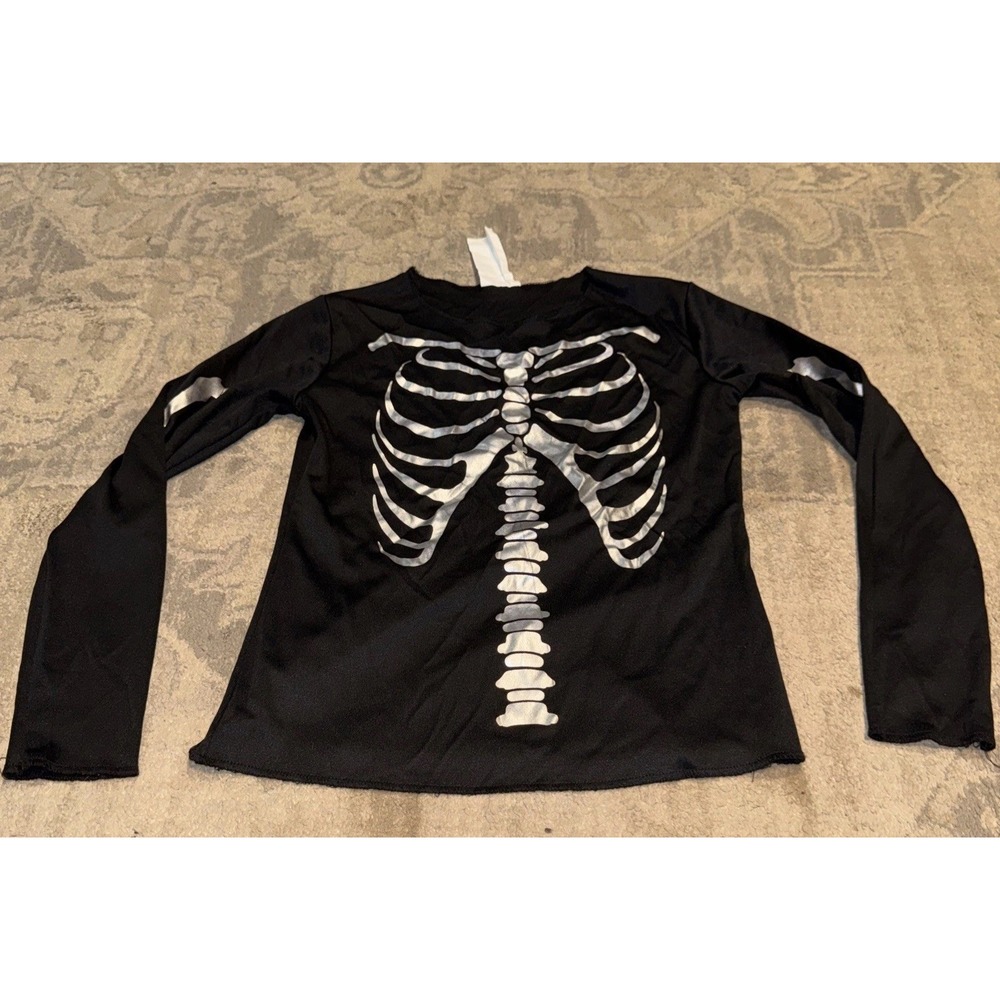 Skeleton Costume Shirt (Only) Black Long Sleeve Youth Kids Boys